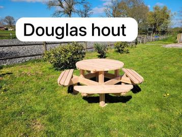 Inclusief bezorging, Douglashout ronde Picknicktafel 8 p beschikbaar voor biedingen