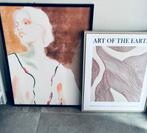 Twee Leuke Schilderijen met lijst Terra & Oud Roze, Ophalen of Verzenden, Minder dan 50 cm
