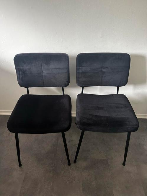 WOOOD Zwarte Velvet Eetkamerstoelen - Set van 2, Huis en Inrichting, Stoelen, Gebruikt, Twee, Metaal, Zwart, Ophalen
