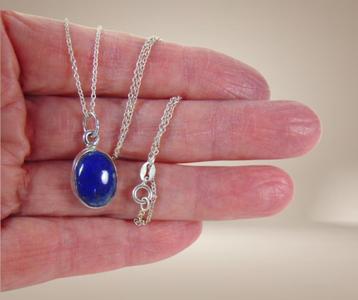 Mooie 925 zilveren ovale Lapis Lazuli hanger met ketting! beschikbaar voor biedingen