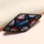 Italiaanse vintage broche micro mozaïek ruit bloem jaren '30, Overige materialen, Gebruikt, Minder dan 4 cm, Verzenden