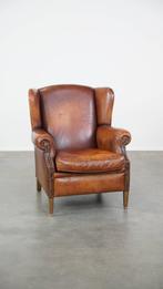 Comfortabele vintage Engelse stijl schapenleren oorfauteuil, Huis en Inrichting, Fauteuils, Ophalen, Gebruikt, ., Vintage