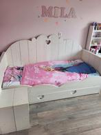 Steigerhouten bed met uitschuifbaar logeerbed en nachtkastj, Kinderen en Baby's, Kinderkamer | Bedden, Ophalen, 85 tot 100 cm