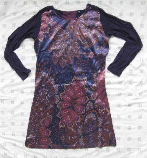 Sidecar paarse jurk, tuniek bloemenprint glans, mt L = 40, Kleding | Dames, Jurken, Zo goed als nieuw, Maat 38/40 (M), Paars, Boven de knie