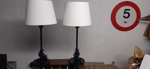 schemerlampjes 2 stuks zwarte metaal ronde voet kleine fitti, Huis en Inrichting, Lampen | Tafellampen, Zo goed als nieuw, Minder dan 50 cm