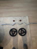 Curlstang + 2 Halterschijven, Ophalen of Verzenden, Gebruikt, Armen, Halterstangen