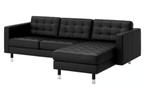Ikea Landskrona 2-zits+chaise longue+ voetenbank zwart, Huis en Inrichting, Banken | Bankstellen, Hoekbank, Driepersoons, 75 tot 100 cm