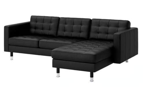Ikea Landskrona 2-zits+chaise longue+ voetenbank zwart, Huis en Inrichting, Banken | Bankstellen, Zo goed als nieuw, Hoekbank