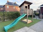 Speelhuis (douglas) met glijbaan, schommel en zandbak, Ophalen of Verzenden, Gebruikt, Glijbaan