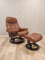 Leren Stressless design relax fauteuil met hocker, Huis en Inrichting, Gebruikt, Nvr, Nvr, Minder dan 75 cm