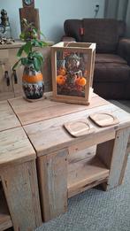 Steigerhouten tafeltjes 2 stuks, Huis en Inrichting, Tafels | Bijzettafels, Minder dan 55 cm, Vierkant, Hout, Ophalen