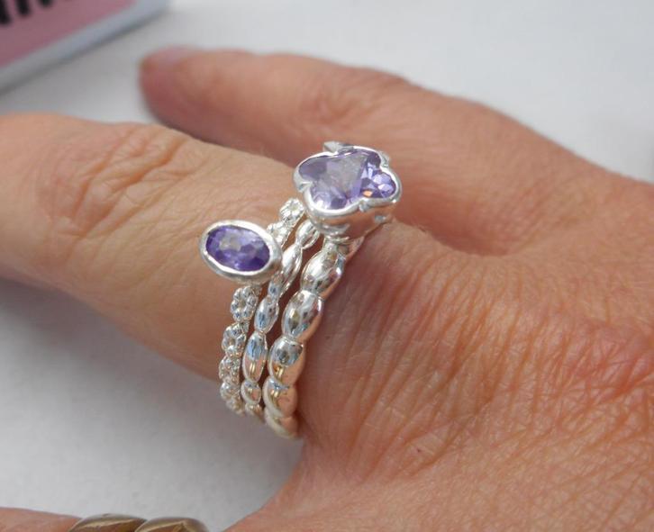 zilveren set 3 stapelringen met stenen maat 17,5 nr.784, Sieraden, Tassen en Uiterlijk, Ringen, Zo goed als nieuw, Dame, 17 tot 18