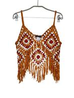 Vintage Top Maat L Oranje Rood Wit Franjes Gehaakt Boho, Maat 42/44 (L), Oranje, Ophalen of Verzenden, Zo goed als nieuw