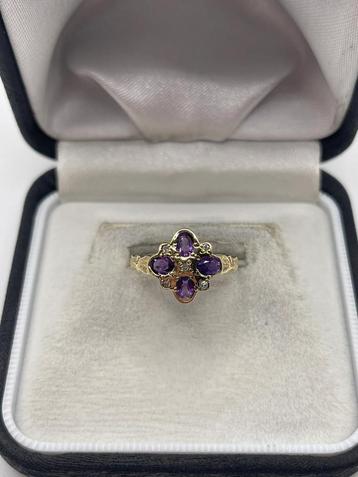 Vintage 9 karaat Amethist en diamant beschikbaar voor biedingen