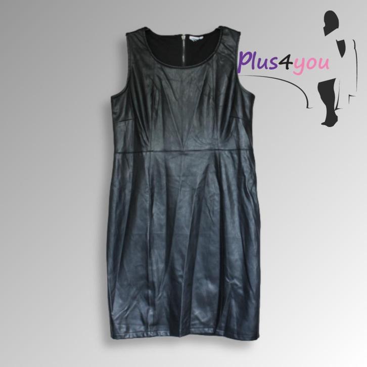 30544 Zgan Leatherlook jurk M&S mt 44  J27, Kleding | Dames, Grote Maten, Zo goed als nieuw, Jurk, Zwart, Ophalen of Verzenden