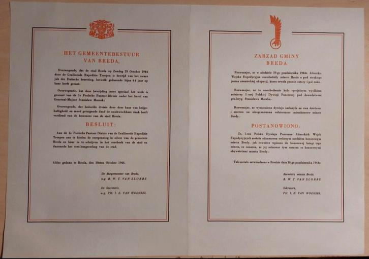 Origineel officieel document "ereburger van Breda". ww2, Verzamelen, Militaria | Tweede Wereldoorlog, Landmacht, Boek of Tijdschrift