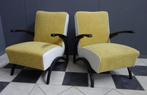 30 jaren 2 ZELDZAME Jindřich Halabala fauteuils gele stof, Huis en Inrichting, Fauteuils, Ophalen, Hout, Gebruikt, Vintage