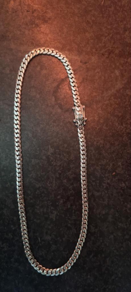 Zilveren Ketting cuban link met Edelsteen - 56cm, Sieraden, Tassen en Uiterlijk, Armbanden, Nieuw, Zilver, Zilver, Met edelsteen