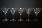 Set van 5 likeur-borrel glazen op steel geslepen blad rond., Glas of Glazen, Ophalen of Verzenden, Overige stijlen, Glas