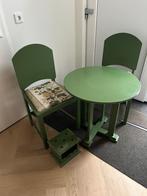 mooie groene set tafel en twee stoelen, Rond, Gebruikt, Ophalen of Verzenden, 45 tot 60 cm