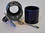 Antiek tinnen mosterdpot deksel pot duimrust blauw glas, Antiek en Kunst, Antiek | Tin, Ophalen of Verzenden