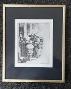 Rembrandt ets, Bedelaars, mooie diepdruk in lijst met glas, Ophalen of Verzenden