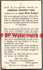 Vink Cornelis 1876 Ter Aar 1954 Meerkerk Leerdam x Kempen -, Bidprentje, Ophalen of Verzenden