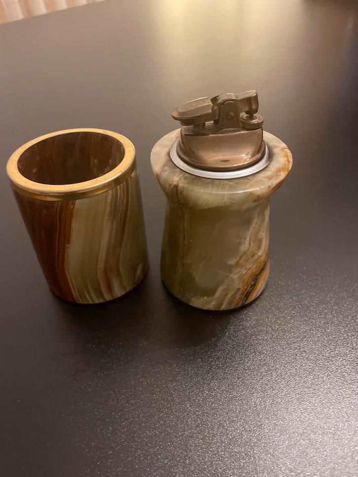 Vintage Onyx Aansteker & Vaasje Set, Antiek en Kunst, Antiek | Woonaccessoires, Ophalen of Verzenden