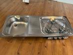 RVS Spoelbak met kraan en kookplaat 3 pits camper/boot, Ophalen, Gebruikt