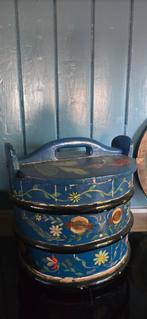 Oude houten Zweedse gebloemde ton met deksel, Ophalen of Verzenden