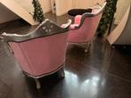 Twee barokke , roze velours bekleedde fauteuils, Huis en Inrichting, Fauteuils, Gebruikt, Barok, 75 tot 100 cm, Ophalen of Verzenden