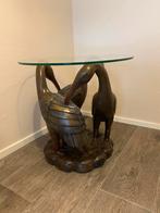 Vintage tafeltje hout met Kraanvogels bruin bijzettafeltje, Minder dan 55 cm, Rond, Ophalen, 45 tot 60 cm