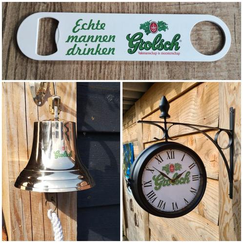 GROLSCH set bestaande uit; klok, bel en RVS opener, Verzamelen, Biermerken, Nieuw, Overige typen, Grolsch, Ophalen of Verzenden