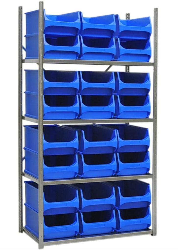 Combinatieset Legbordstelling met 24 Magazijnbakken, Doe-het-zelf en Verbouw, Kratten en Dozen, Gebruikt, Krat, 50 tot 75 cm, Minder dan 35 cm