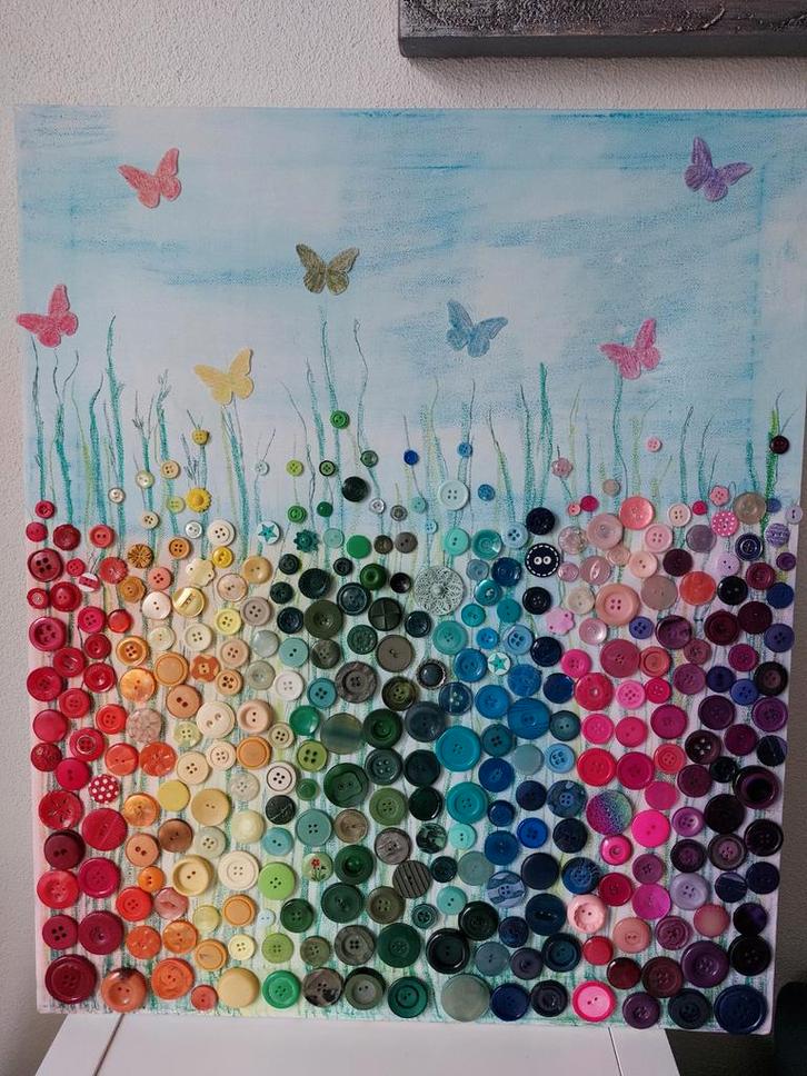 Knopen Schilderij - Handgemaakt Kunstwerk, Antiek en Kunst, Kunst | Overige Kunst, Ophalen of Verzenden