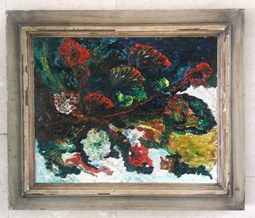 Expressief bloemen op ? ca. 1960 - onduidelijk gesigneerd beschikbaar voor biedingen