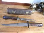 India: antieke trancheerset in foedraal. Handcarved hout, Antiek en Kunst, Verzenden