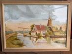 Schilderij.  Huis/Molen bij de brug. Jan de Bruin. Haarlem, Antiek en Kunst, Ophalen