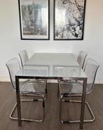 Ikea torbsy eettafel chroom + melkwitte glasplaat 135x85cm, Huis en Inrichting, Tafels | Eettafels, Ophalen, 100 tot 150 cm, 50 tot 100 cm