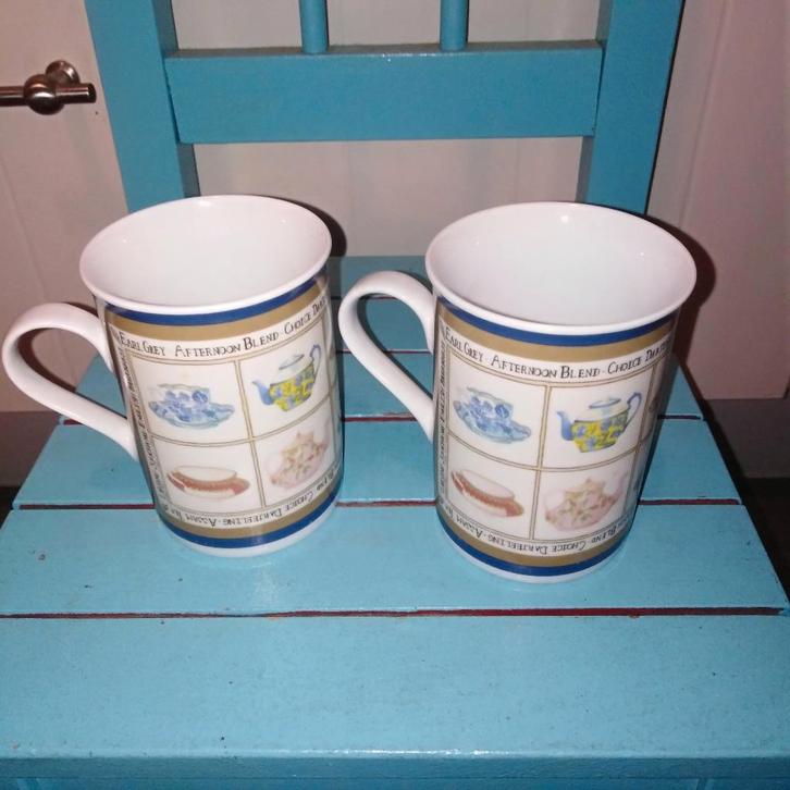 Mokken van Pimpernel met thee print 5 stuks, Huis en Inrichting, Keuken | Servies, Gebruikt, Glas of Glazen, Overige stijlen, Aardewerk