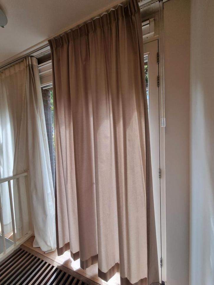 Gordijnen en Vitrage, Huis en Inrichting, Stoffering | Gordijnen en Lamellen, Gebruikt, 200 cm of meer, 100 tot 150 cm, Beige