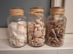Drie glazen potten met schelpen - decoratie, Ophalen, Gebruikt