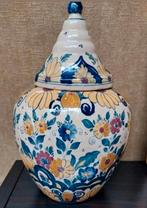 Oude Delfts aardewerken dekselvaas – polychroom – gemerkt, Ophalen of Verzenden