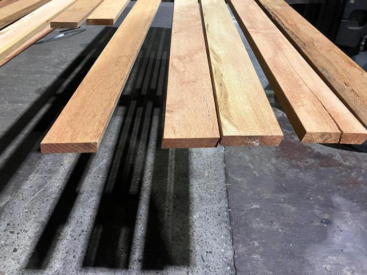 Hardhout–Sucupira Amarela-planken-rhombus-geveldeel-20x90 mm, Tuin en Terras, Palen, Balken en Planken, Nieuw, Planken, 250 cm of meer