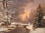 Schilderij antiek Winterlandschap m Brug naar L Apol, Antiek en Kunst, Ophalen of Verzenden