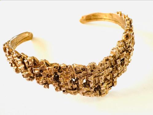 Vintage rose goudkleurige brutalist cuff armband, Sieraden, Tassen en Uiterlijk, Armbanden, Zo goed als nieuw, Staal, Goud, Ophalen of Verzenden