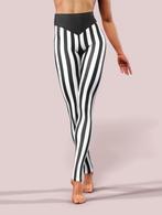 Zwart witte dames legging gestreepte leren high waist broek, Maat 38/40 (M), Overige kleuren, Verzenden, Nieuw