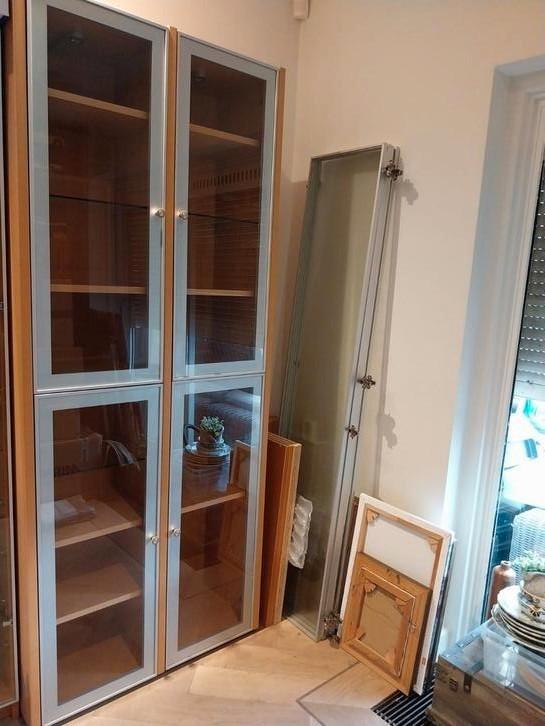 Zware houten vitrinekast, Huis en Inrichting, Kasten | Vitrinekasten, Gebruikt, 200 cm of meer, 50 tot 100 cm, 25 tot 50 cm, Met deur(en)
