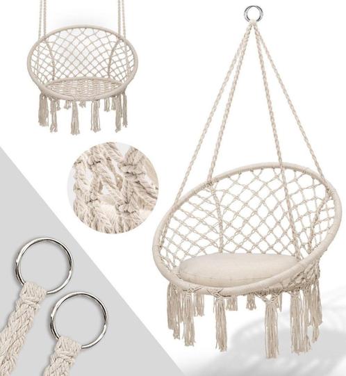 Hangstoel beige, Tuin en Terras, Hangmatten, Nieuw, Binnen, Buiten, Ophalen of Verzenden