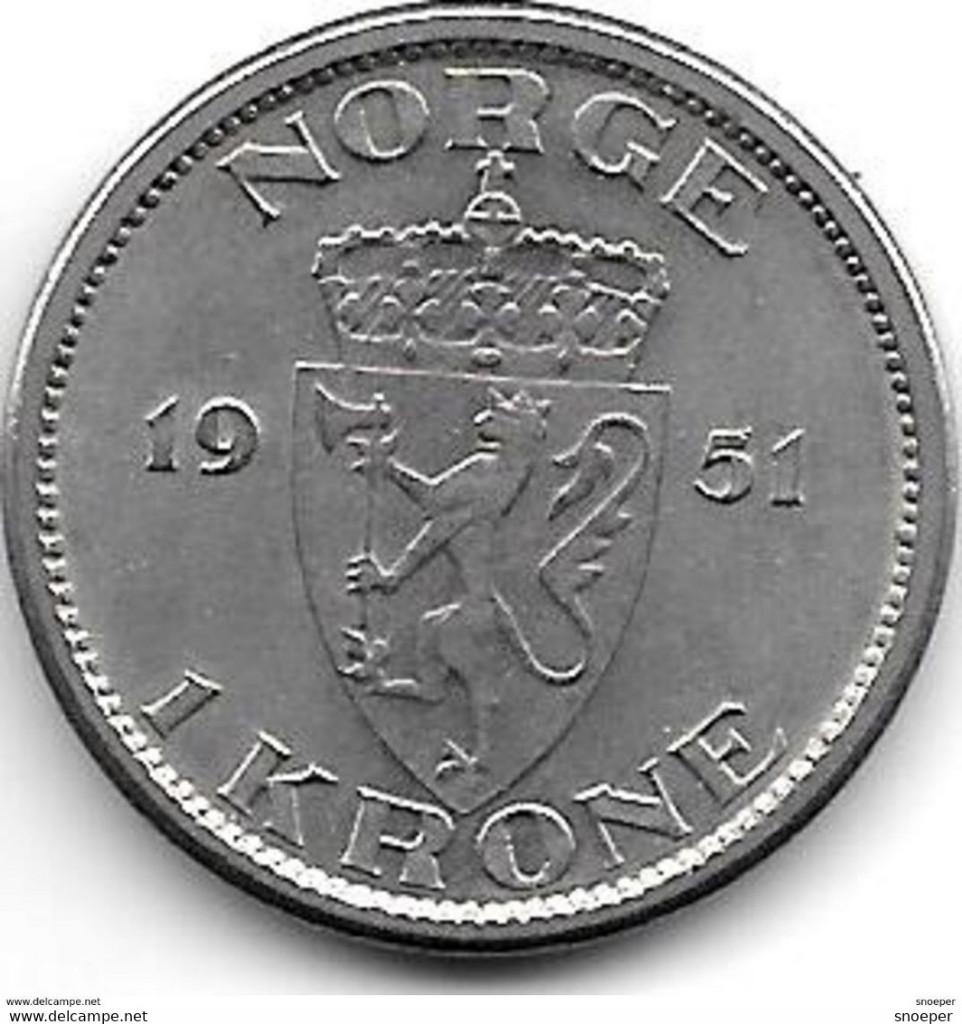 norway 1 krone 1951 km 397.1 !!! xf+ catalog val  35,00$, Verzenden, Overige landen, Losse munt